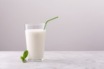 Lassi is a popular traditional dahi, yogurt based cold drink in India. Image with copy space