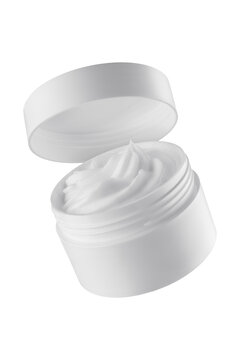 White Blank Packaging Cosmetic Cream Jar. Shot In Studio Isolated On White Background With Clipping Path. Cosmetic Product Design Template Concept