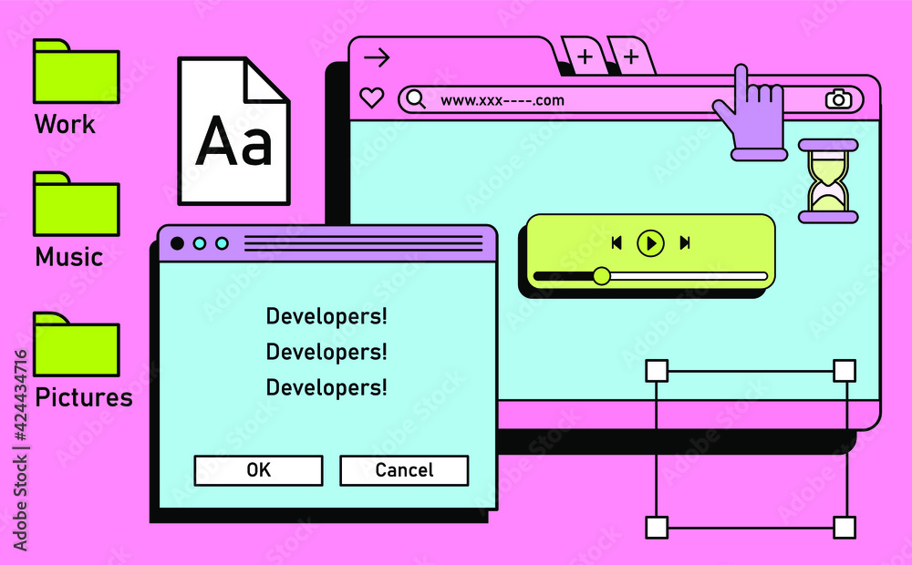 Aufkleber Retro vaporwave desktop with message boxes and user interface elements. A conceptual illustration of website and application programming.