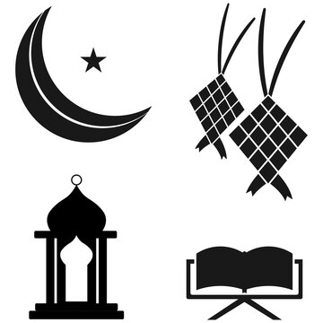 set of Islamic Ramadan silhouettes for Muslims. collection of Muslim festivals. religious concept icon