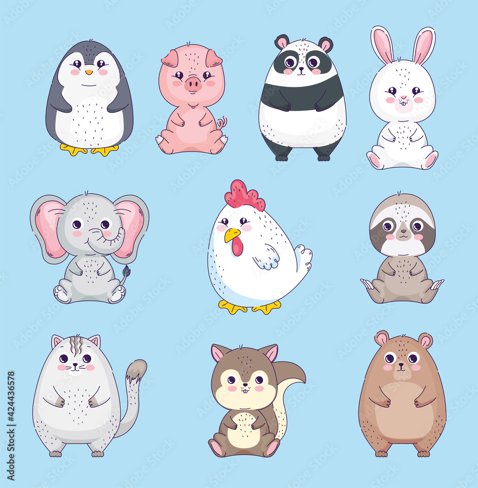 Poster ten cute animals