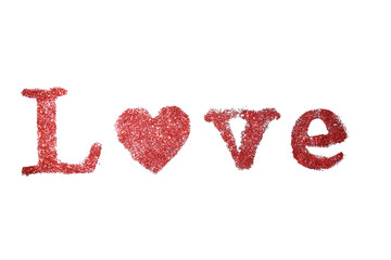 The word love in red letters on a white background. Happy Valentine's Day