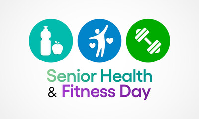 Vector illustration on the theme of National Senior health and fitness day observed each year on last Wednesday in May.
