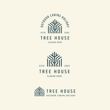 Tree house cabin logo icon design template vector illustration