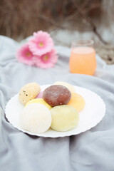 Japanese ice cream Mochi in rice dough. Traditional Japanese dessert 