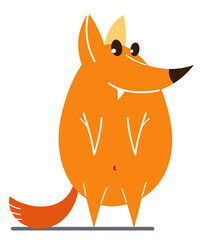 Funny cartoon fox flat vector illustration isolated on white, wildlife animal humorous drawing.