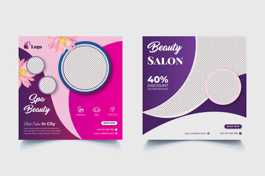 Beauty Spa Salon Social Media Post skin care, hair salon, modern colorful creative Banner Ads or Square Flyer Template Design