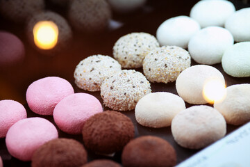 Japanese ice cream Mochi in rice dough. Traditional Japanese dessert 