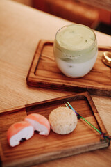 Japanese ice cream Mochi in rice dough. Traditional Japanese dessert 