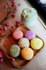 Fototapeta na wymiar mochi colorful Japanese ice rice dessert