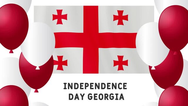 Independence Day Georgia. The flag of Georgia (country) develops. 3D animation. Independence Day of Georgia.