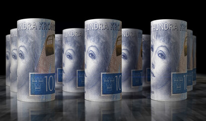 Swedish Krone money banknotes pack illustration