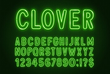 Green neon light font on a dark background. © TanyaFox