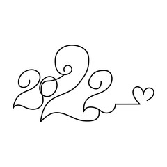 Continuous one line of 2022 year. Minimal style. Perfect for cards, party invitations, posters, stickers, clothing. Happy New Year concept