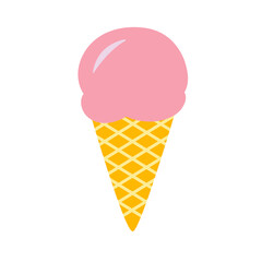 Pink ice cream in a horn. Illustration in flat style.