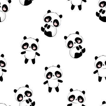 Cute panda bear hand drawn seamless pattern vector illustration kids trend design print