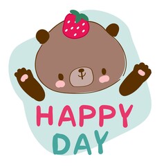Cute bear with sweet strawberries hand drawn vector illustration teddy bear kids trend design print