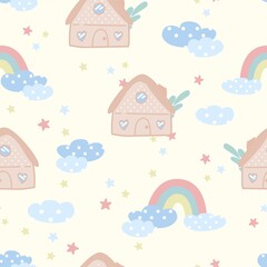 Sweet Home graphic cartoon vector illustration seamless pattern