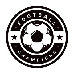 Football logo in flat style. Soccer ball. Sport games. Emblem, badge. Vector illustration, isolated on white background.