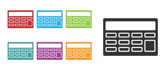 Black Calculator icon isolated on white background. Accounting symbol. Business calculations mathematics education and finance. Set icons colorful. Vector