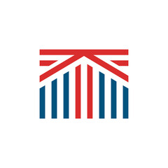 union jack in stripes form a house shape - UK real estate and property logo design