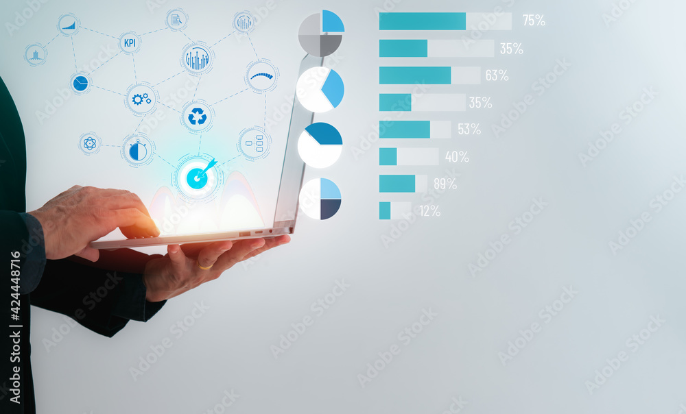 Wall mural virtual screen with hands typing on the keyboard
