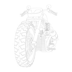 Fototapeta na wymiar Motorcycle contour from black lines isolated on white background. Perspective view. 3D. Vector illustration