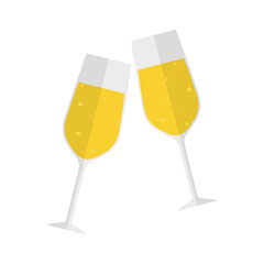 Two glasses of champagne. Icon in the flat style. Vector illustration. White background. EPS 10.