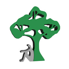 Abstract green tree with a man sitting near it. 3D. Vector illustration