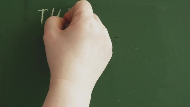 A Woman's Hand On A Green Chalkboard Writes The Word In Chalk Thank You For Shopping Local