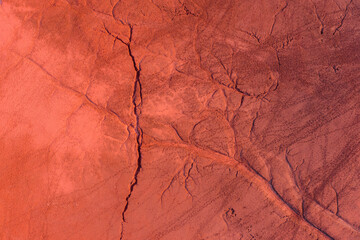 Neszmély, Hungary - Aerial view of drought red mud surface, industry waste, abstract nature texture.