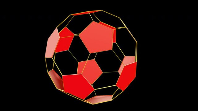 Red pentagon network roller with darkness scene with concept soccer ball shape style. added alpha matte for isolated object design., Looping 4K Animation Footage.