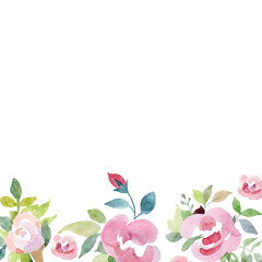 Background with watercolor flowers pink roses large brush strokes