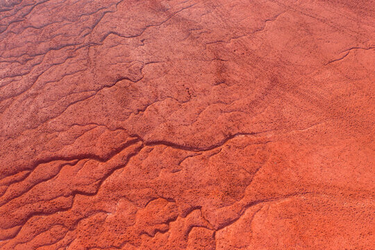 Neszmély, Hungary - Aerial View Of Drought Red Mud Surface, Industry Waste, Abstract Nature Texture.