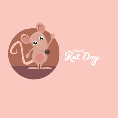 World Rat Day banner with Vector cartoon funny mouse animal isolated on pink background. Little cute smiling mice character