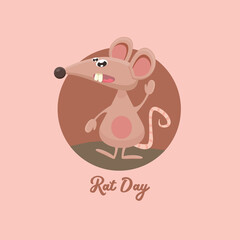 World Rat Day banner with Vector cartoon funny mouse animal isolated on pink background. Little cute smiling mice character