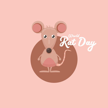World Rat Day banner with Vector cartoon funny mouse animal isolated on pink background. Little cute smiling mice character