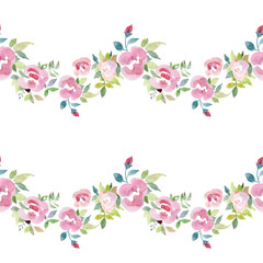 seamless border with roses watercolor pastel colors illustration