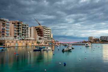 St. Julian's town on Malta at cloudy dawn