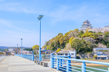 春の唐津城と舞鶴橋　佐賀県唐津市　Karatsu Castle and Maizuru Bridge in Spring Saga-ken Karatsu city