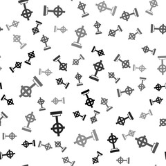 Black Grave with cross icon isolated seamless pattern on white background. Vector