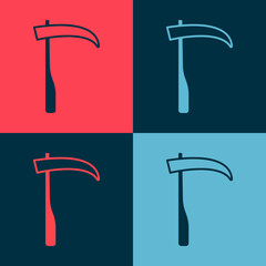 Pop art Scythe icon isolated on color background. Happy Halloween party. Vector