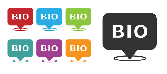 Black Bio green healthy food icon isolated on white background. Organic product. Healthy food sticker. Set icons colorful. Vector