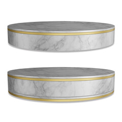 Marble and gold surface pallet Product pedestal or a luxurious golden color On white background with 3D rendering cutting path.