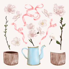 Cherry white and pink flower with rustic pot and ribbon. Cherry white and pink flower with rustic pot and ribbon. Holiday Floral Decoration




 