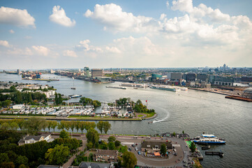 Obraz premium Netherlands, Nederland, North Holland, Noord-Holland, Benelux, Amsterdam, Buiksloterwegveer, view of the city from the A'DAM tower