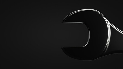 Silhouette of a wrench. Dark background. Support topics.
