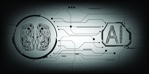 Artificial intelligence technology with digital architect black and white gradient background.Vector illustrations.