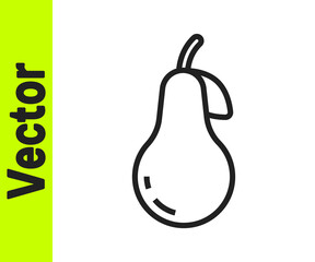Black line Pear icon isolated on white background. Fruit with leaf symbol. Vector