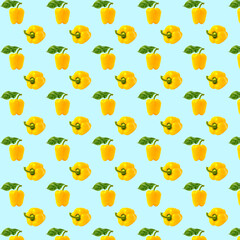 bell pepper pattern. Yellow sweet bell pepper on a blue background. .